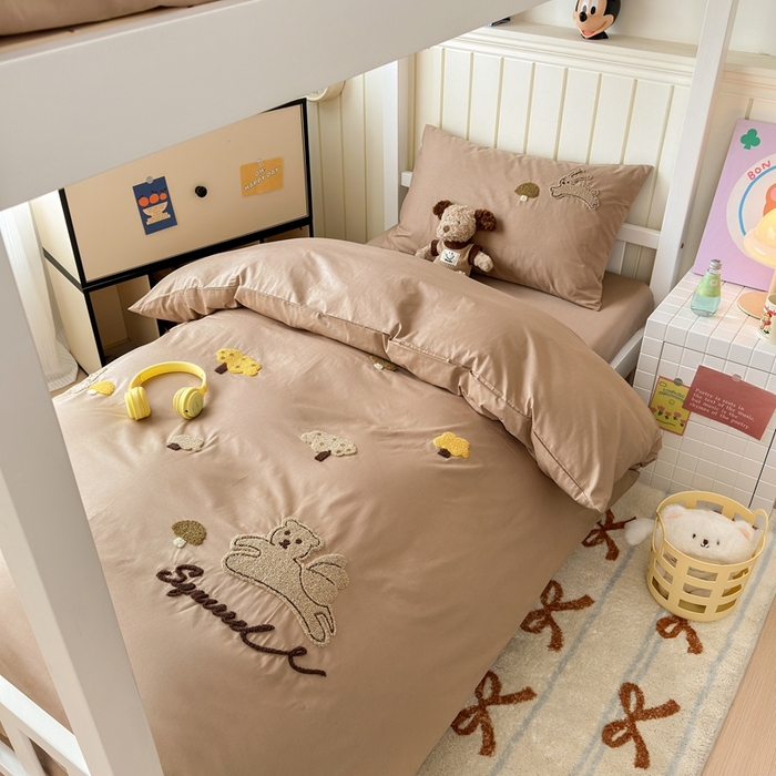 91家纺网 家纺一手货源 找家纺 锦觅 2025新款学生季全棉纯棉毛巾绣三件套奶油小清新刺绣四件套（全文件大图以及买家秀） 丛林趣事