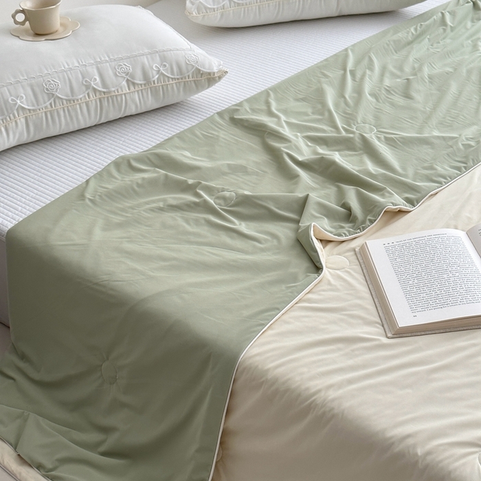 91家纺网 家纺一手货源 找家纺 佰织鑫家居 2025新款科技凉感小冰芯冰皮锦氨凉感丝夏被空调被 双拼柠檬黄