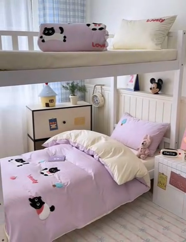 91家纺网 家纺一手货源 找家纺 锦觅 2025新款学生季全棉纯棉毛巾绣三件套奶油小清新刺绣四件套（全文件大图以及买家秀） 嬉戏猫咪