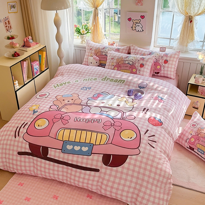 91家纺网 家纺一手货源 找家纺 馨语家居 2025新款全棉双层纱四件套 猫咪假日