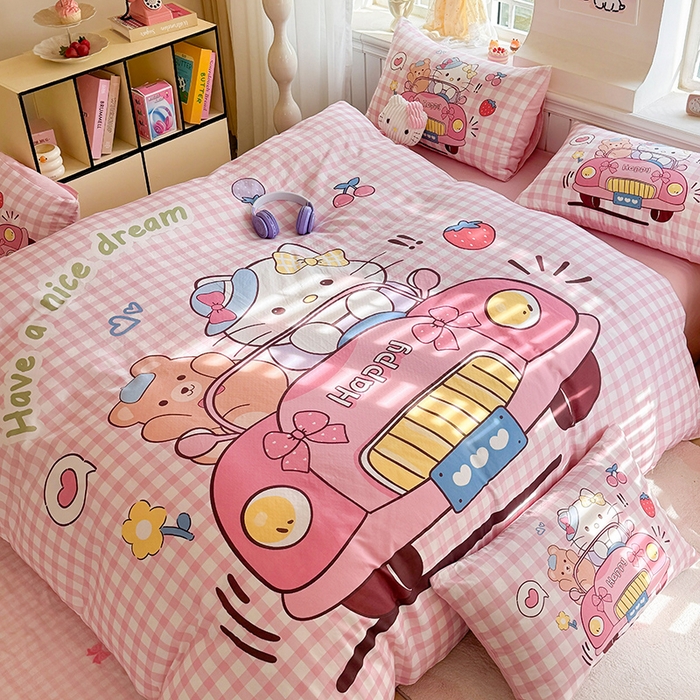 91家纺网 家纺一手货源 找家纺 馨语家居 2025新款全棉双层纱四件套 猫咪假日