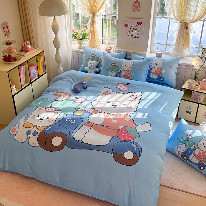 91家纺网 家纺一手货源 找家纺 馨语家居 2025新款全棉双层纱四件套 郊游