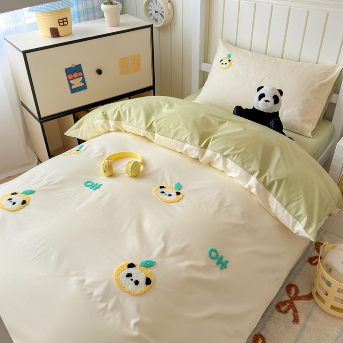 91家纺网 家纺一手货源 找家纺 锦觅 2025新款学生季全棉纯棉毛巾绣三件套奶油小清新刺绣四件套（全文件大图以及买家秀） 苹果熊猫