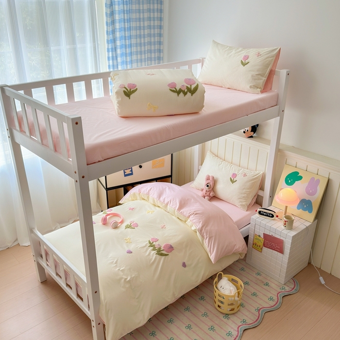 91家纺网 家纺一手货源 找家纺 锦觅 2025新款学生季全棉纯棉毛巾绣三件套奶油小清新刺绣四件套（全文件大图以及买家秀） 蝶恋花（米粉）