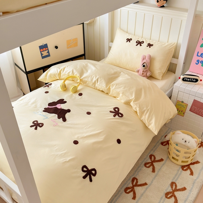 91家纺网 家纺一手货源 找家纺 锦觅 2025新款学生季全棉纯棉毛巾绣三件套奶油小清新刺绣四件套（全文件大图以及买家秀） 奶油兔兔