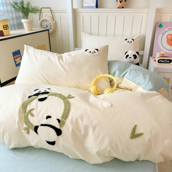 91家纺网 家纺一手货源 找家纺 锦觅 2025新款学生季全棉纯棉毛巾绣三件套奶油小清新刺绣四件套（全文件大图以及买家秀） 可爱熊猫