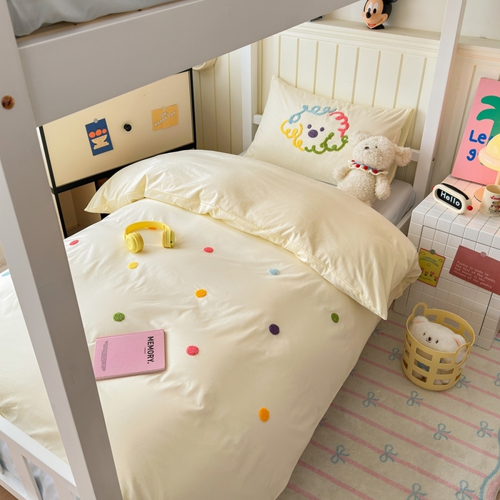 91家纺网 家纺一手货源 找家纺 锦觅 2025新款学生季全棉纯棉毛巾绣三件套奶油小清新刺绣四件套（全文件大图以及买家秀） 彩虹波点