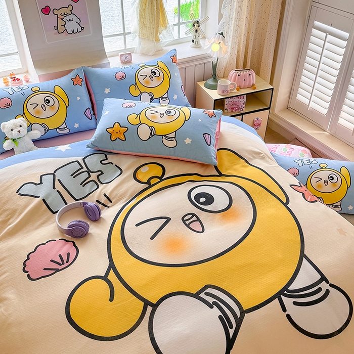 91家纺网 家纺一手货源 找家纺 馨语家居 2025新款全棉双层纱四件套 海滩冒险