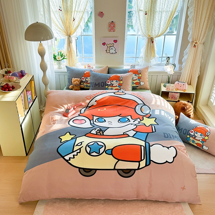 91家纺网 家纺一手货源 找家纺 馨语家居 2025新款全棉双层纱四件套 小小飞行员