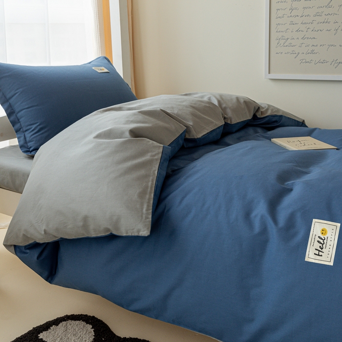 91家纺网 家纺一手货源 找家纺 贝兰仙奴 2025新款13372全棉印花简约学生三件套 牛仔蓝