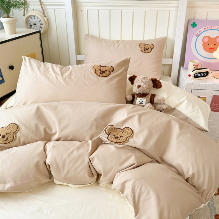 91家纺网 家纺一手货源 找家纺 锦觅 2025新款学生季全棉纯棉毛巾绣三件套奶油小清新刺绣四件套（全文件大图以及买家秀） 萌趣小熊