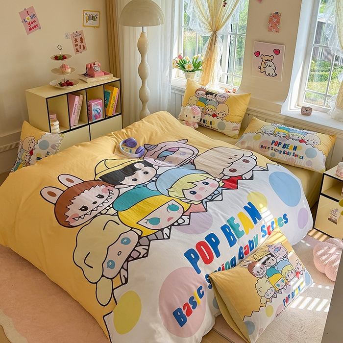 91家纺网 家纺一手货源 找家纺 馨语家居 2025新款全棉双层纱四件套 萌仔叠叠乐