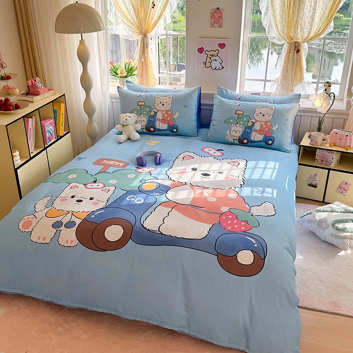 91家纺网 家纺一手货源 找家纺 馨语家居 2025新款全棉双层纱四件套 郊游