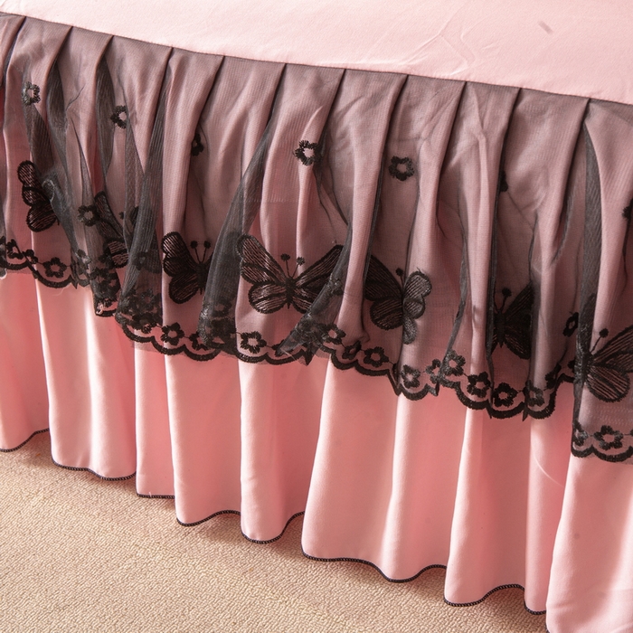 91家纺网 家纺一手货源 找家纺 皇谱家纺  2025新款60sA类水洗棉床裙款四件套-彩蝶之恋 彩蝶之恋-粉