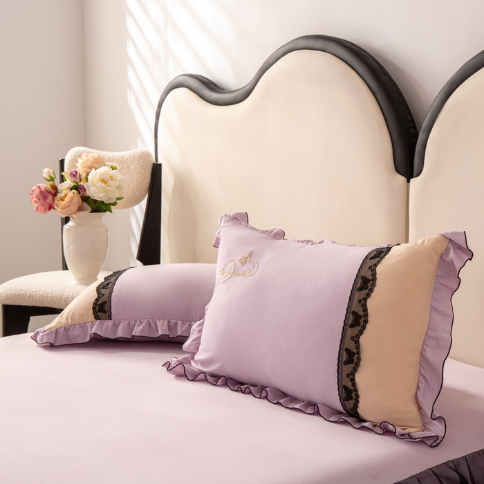 91家纺网 家纺一手货源 找家纺 皇谱家纺  2025新款60sA类水洗棉床裙款四件套-彩蝶之恋 彩蝶之恋-紫