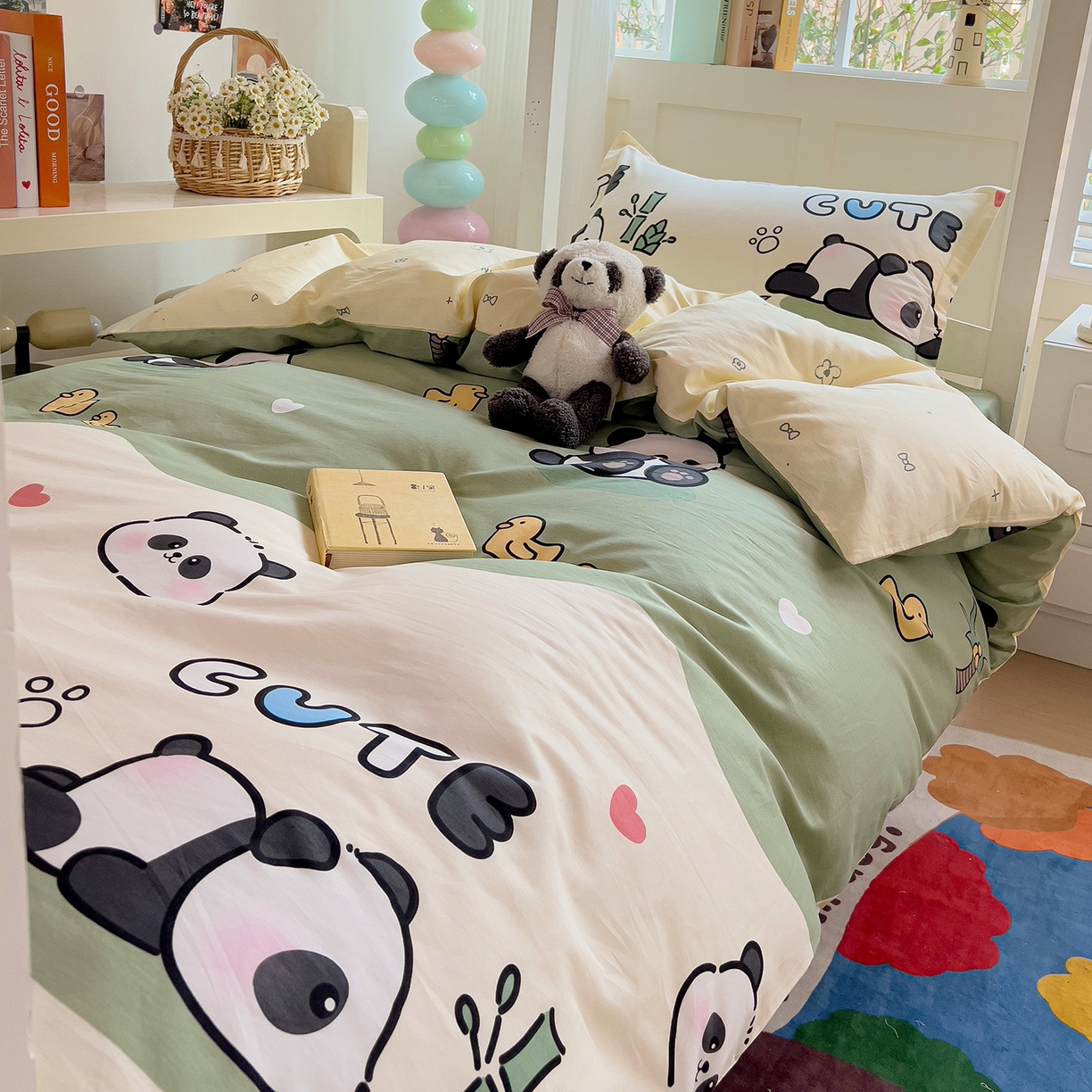 91家纺网 家纺一手货源 找家纺 依庭 2025新款全棉印花学生三件套宿舍三件套全棉三件套纯棉三件套 熊猫溪水