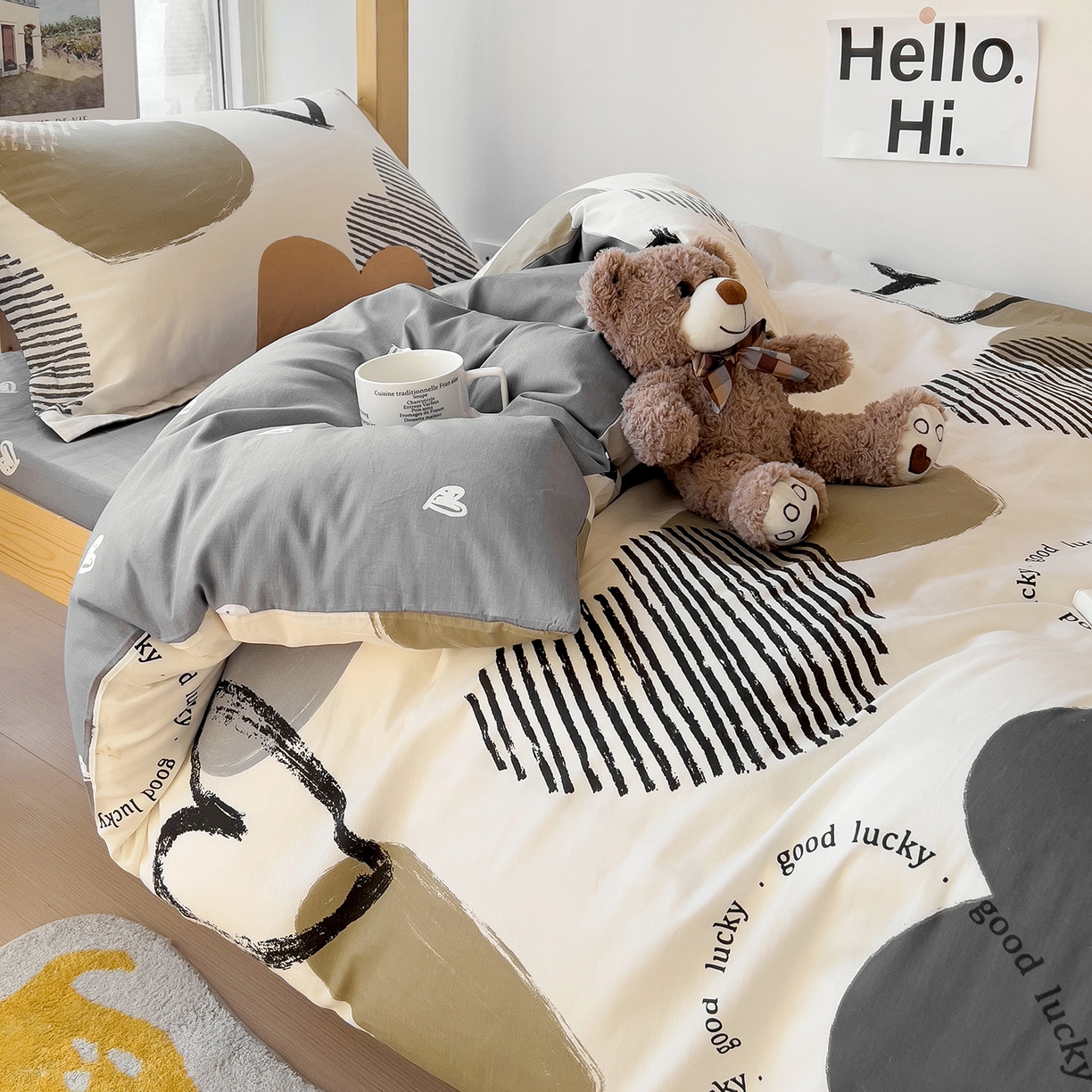 91家纺网 家纺一手货源 找家纺 依庭 2025新款全棉印花学生三件套宿舍三件套全棉三件套纯棉三件套 卡布奇诺