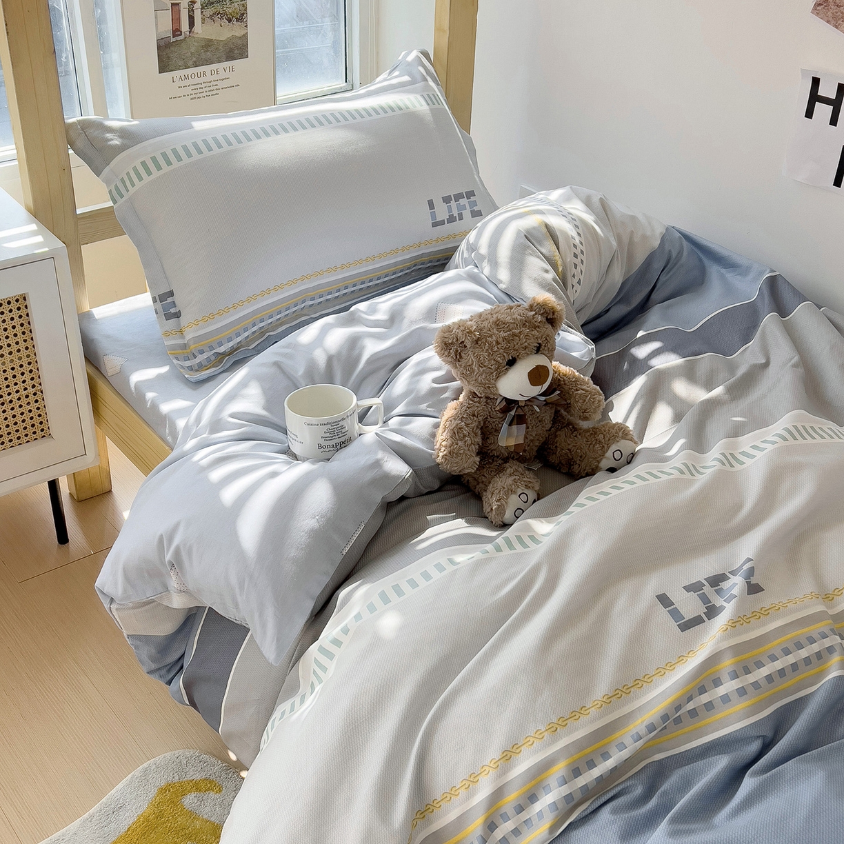 91家纺网 家纺一手货源 找家纺 依庭 2025新款全棉印花学生三件套宿舍三件套全棉三件套纯棉三件套 慕尼