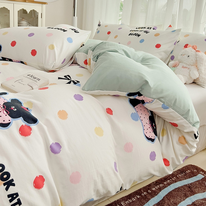 91家纺网 家纺一手货源 找家纺 纽曼2025新款纯棉水洗棉单品被套 波点小狗