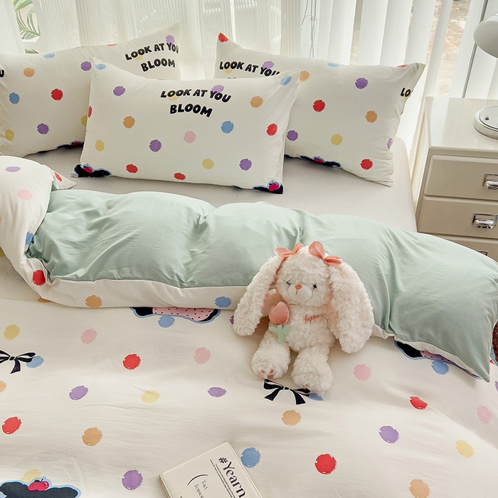 91家纺网 家纺一手货源 找家纺 纽曼2025新款纯棉水洗棉单品被套 波点小狗