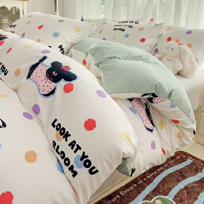 纽曼2025新款纯棉水洗棉单品被套 波点小狗