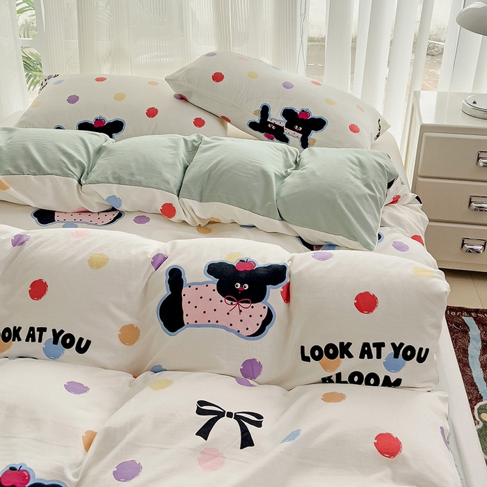 91家纺网 家纺一手货源 找家纺 纽曼2025新款纯棉水洗棉单品被套 波点小狗