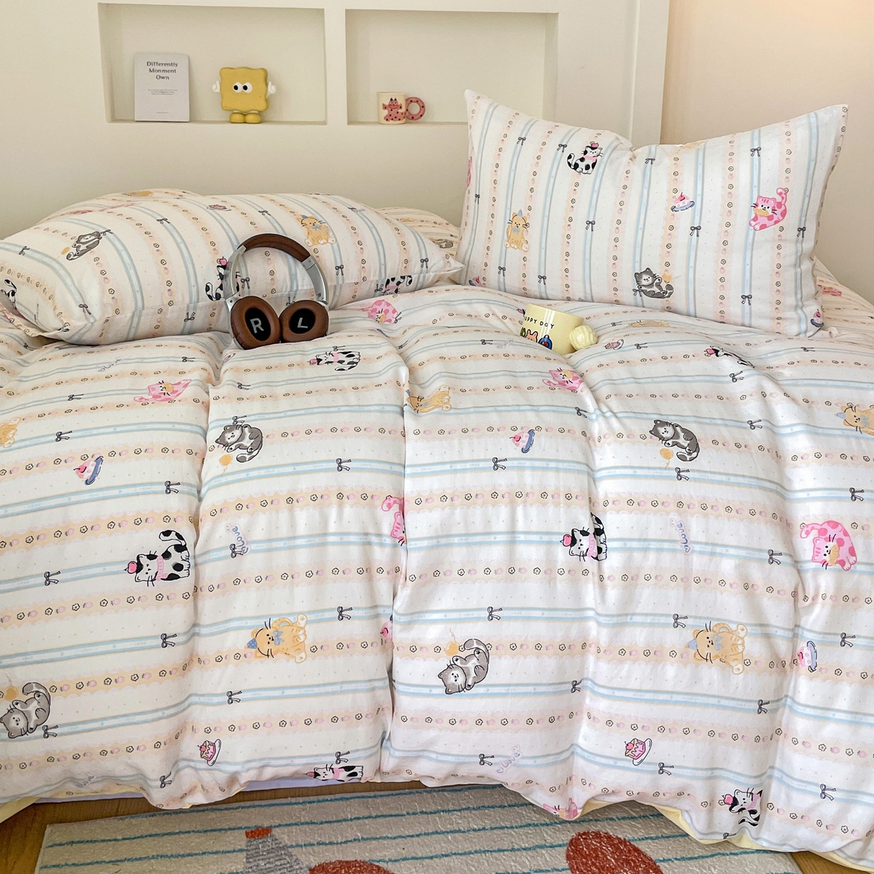 纽曼2025新款纯棉水洗棉单品被套 草莓猫饼