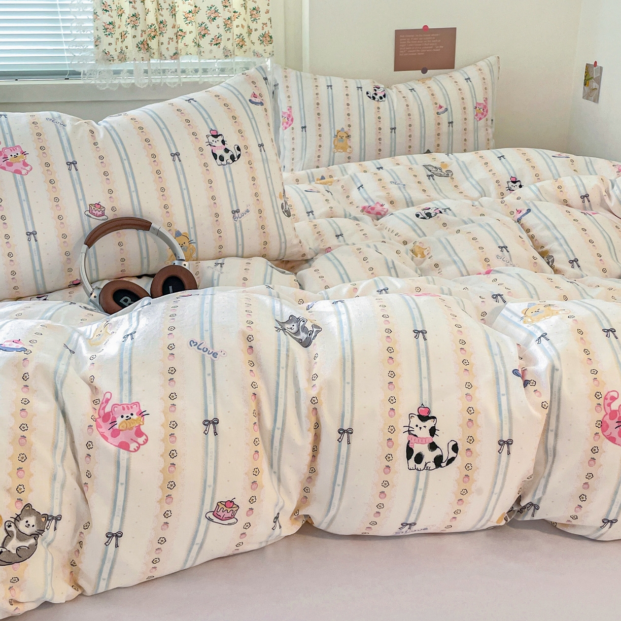 91家纺网 家纺一手货源 找家纺 纽曼2025新款纯棉水洗棉单品被套 草莓猫饼