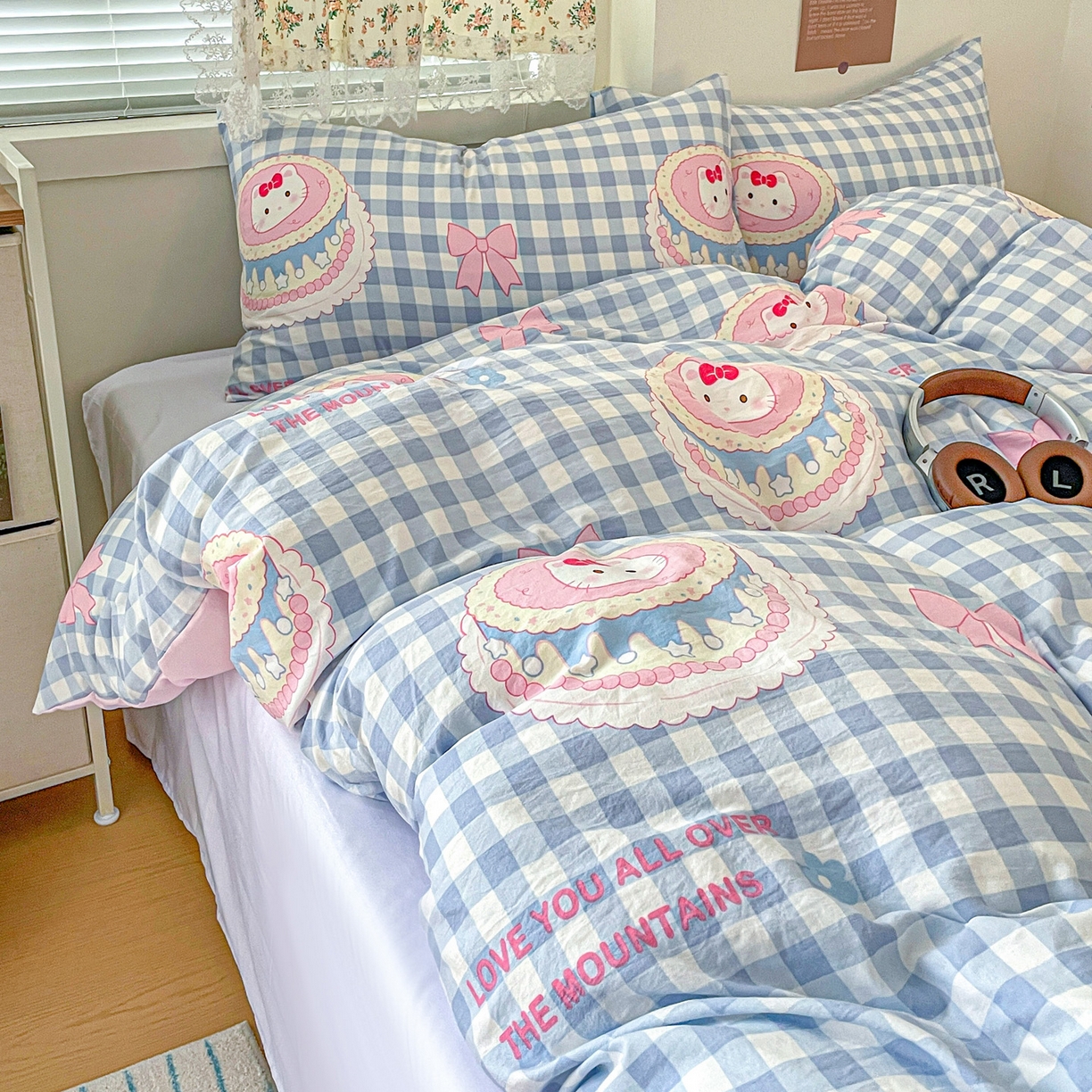 91家纺网 家纺一手货源 找家纺 纽曼2025新款纯棉水洗棉单品被套 蛋糕蓝格kt