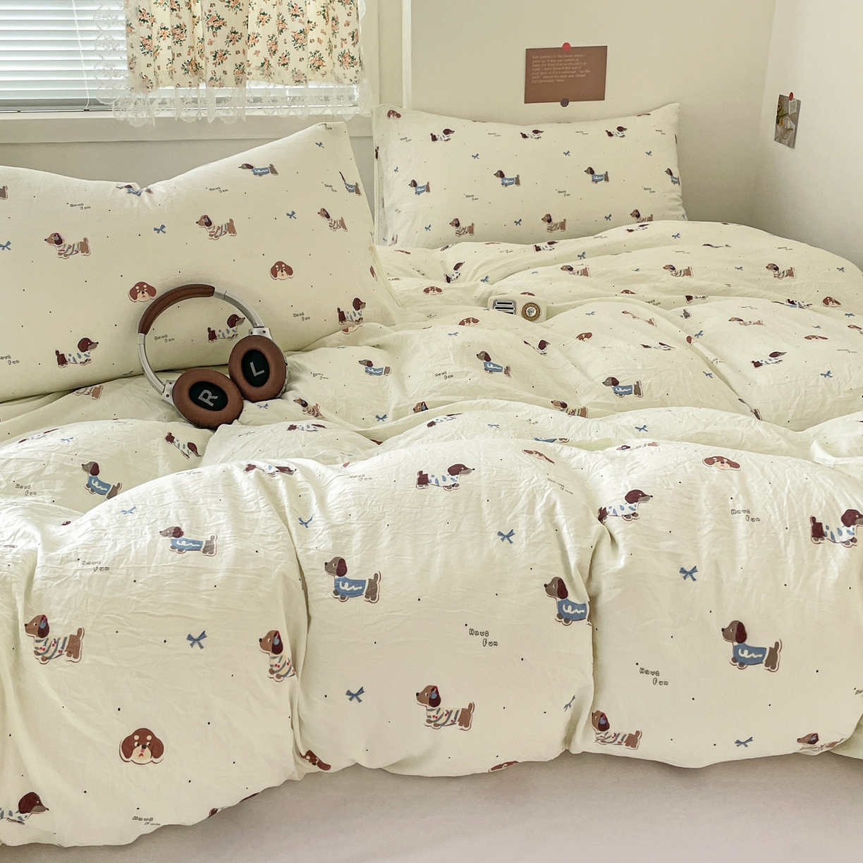 91家纺网 家纺一手货源 找家纺 纽曼2025新款纯棉水洗棉单品被套 可可腊肠犬