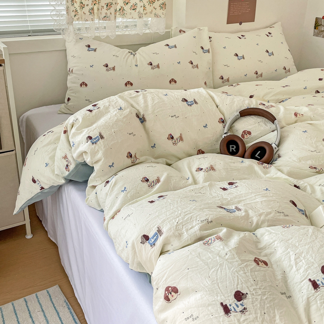 91家纺网 家纺一手货源 找家纺 纽曼2025新款纯棉水洗棉单品被套 可可腊肠犬