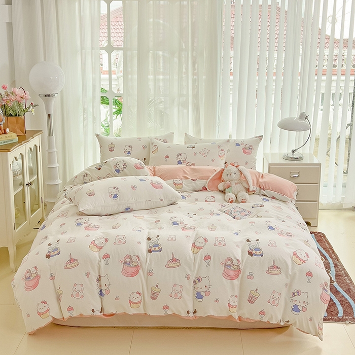 91家纺网 家纺一手货源 找家纺 纽曼2025新款纯棉水洗棉单品被套 奶猫