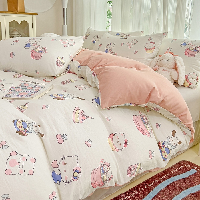 91家纺网 家纺一手货源 找家纺 纽曼2025新款纯棉水洗棉单品被套 奶猫