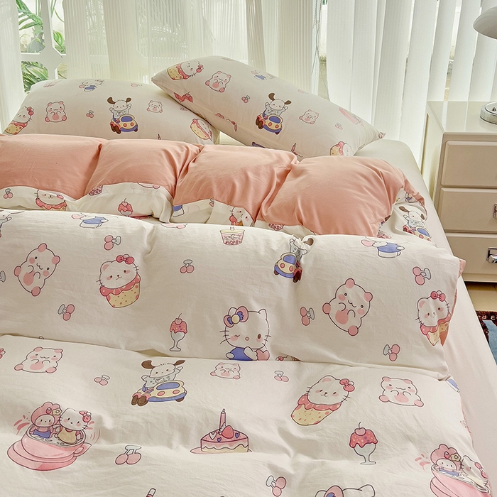 91家纺网 家纺一手货源 找家纺 纽曼2025新款纯棉水洗棉单品被套 奶猫