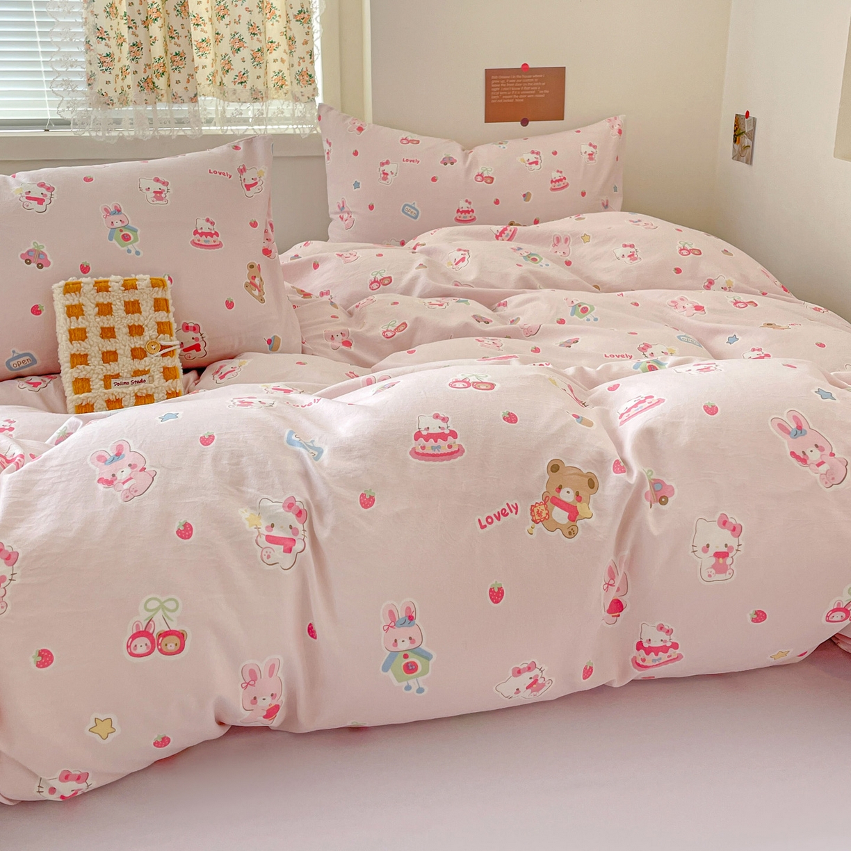 91家纺网 家纺一手货源 找家纺 纽曼2025新款纯棉水洗棉单品被套 软糖猫