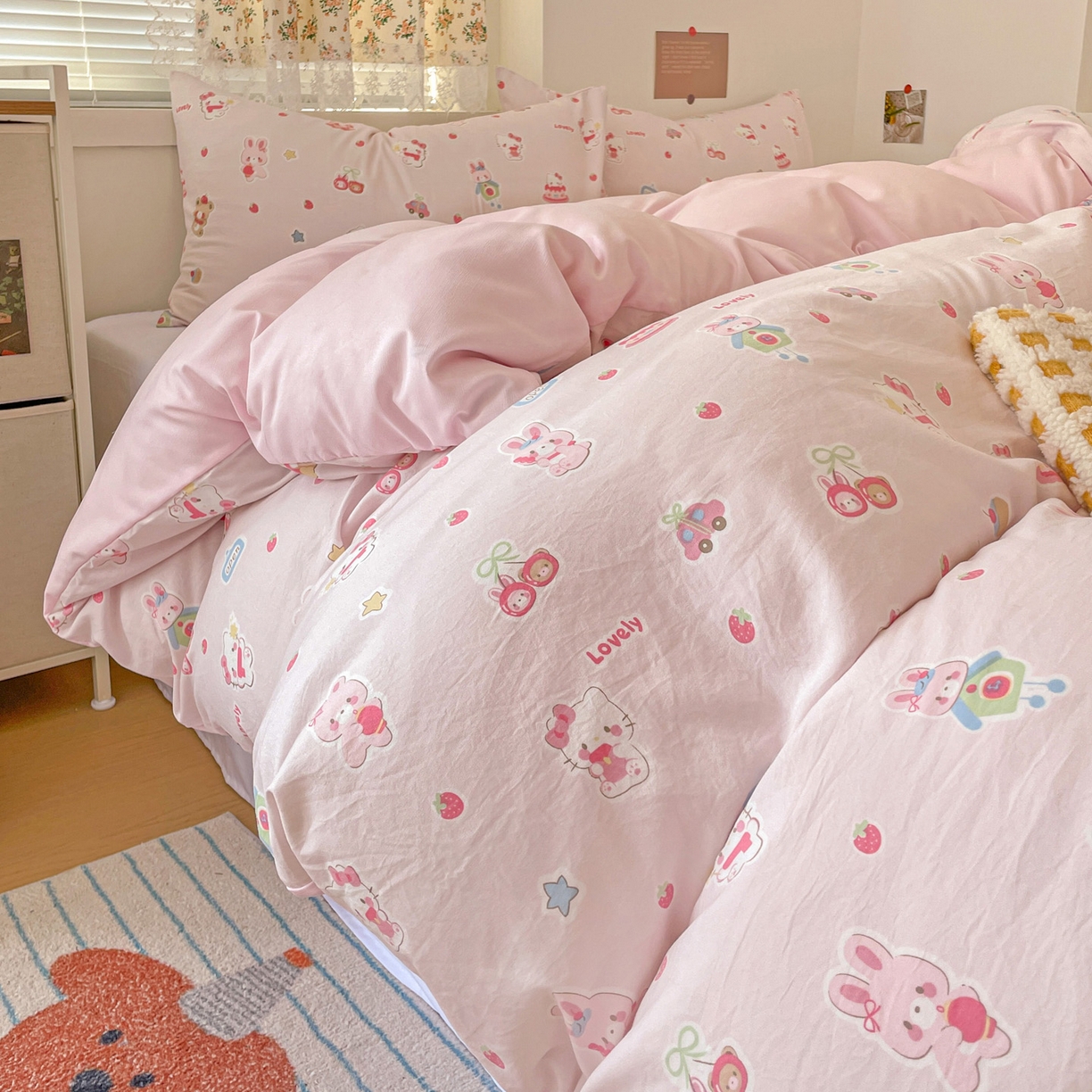 91家纺网 家纺一手货源 找家纺 纽曼2025新款纯棉水洗棉单品被套 软糖猫