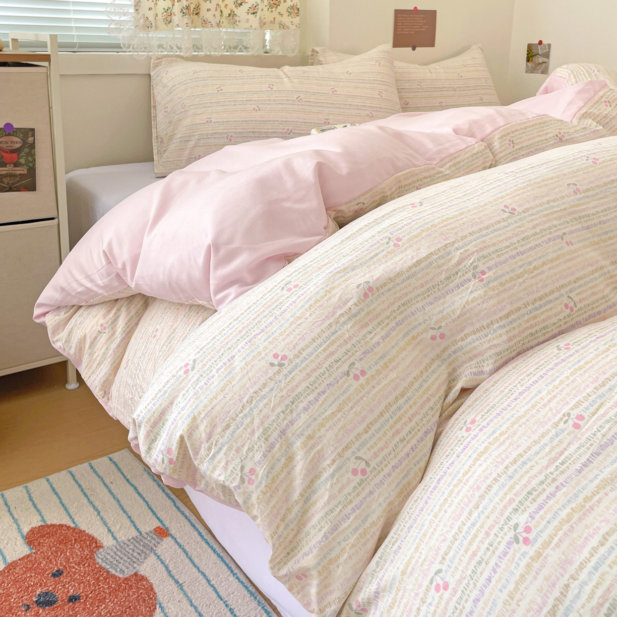 91家纺网 家纺一手货源 找家纺 纽曼2025新款纯棉水洗棉单品被套 甜樱恋曲