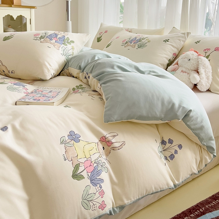 91家纺网 家纺一手货源 找家纺 纽曼2025新款纯棉水洗棉单品被套 兔sweet