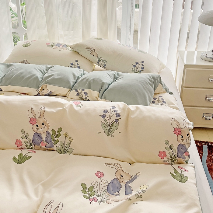 91家纺网 家纺一手货源 找家纺 纽曼2025新款纯棉水洗棉单品被套 兔sweet