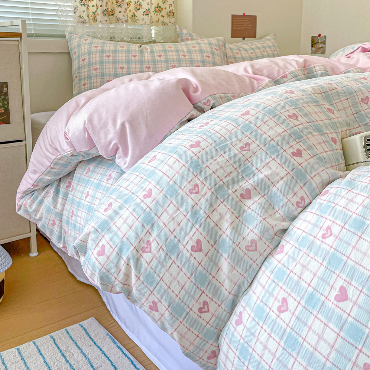 91家纺网 家纺一手货源 找家纺 纽曼2025新款纯棉水洗棉单品被套 温暖粉心