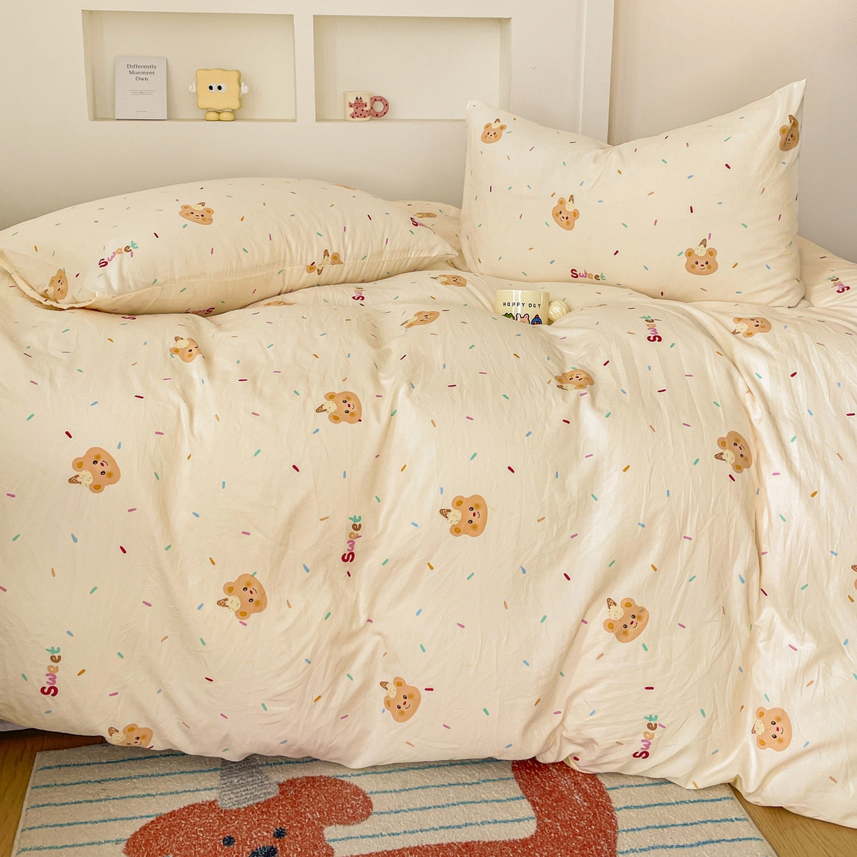 纽曼2025新款纯棉水洗棉单品被套 小熊冰淇淋