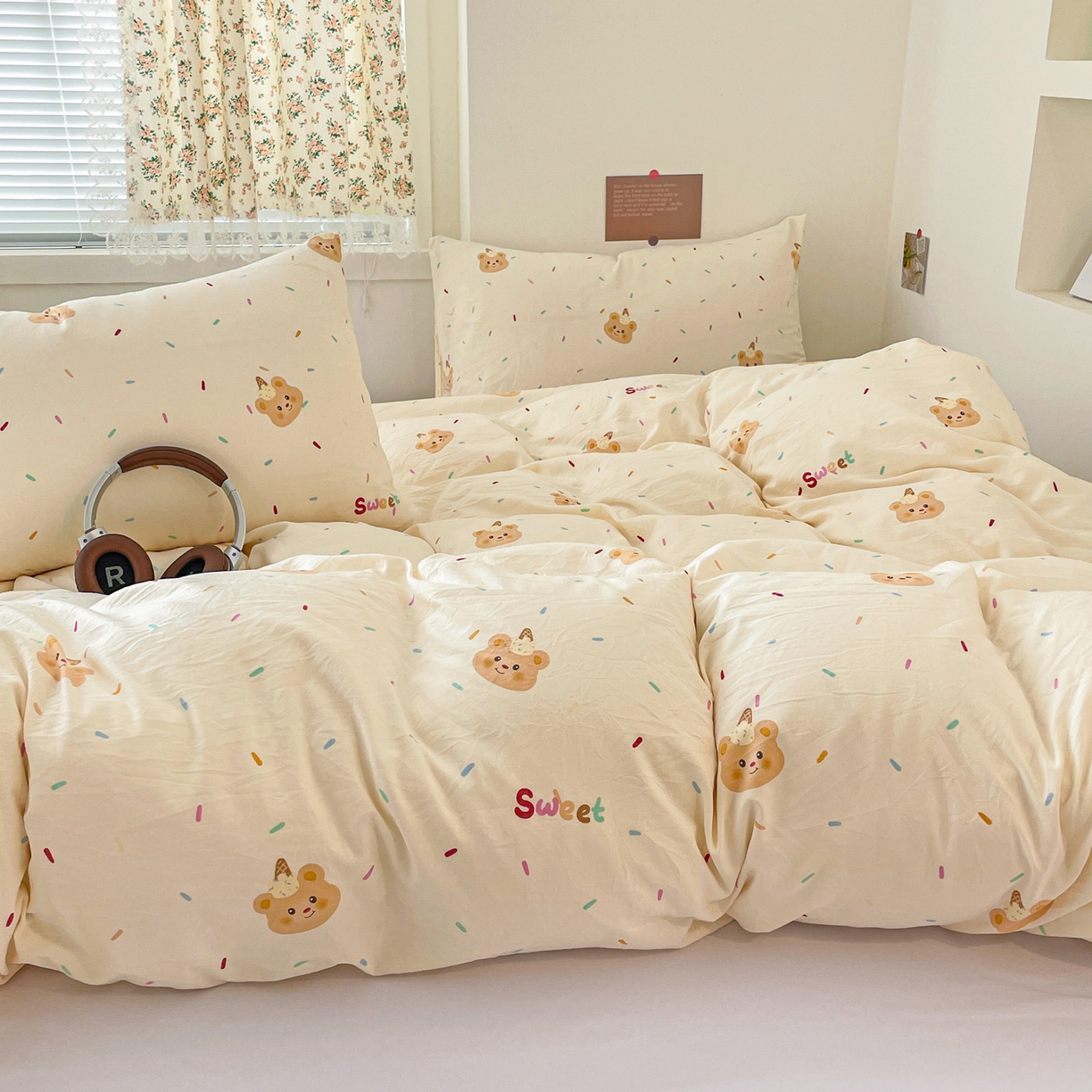 91家纺网 家纺一手货源 找家纺 纽曼2025新款纯棉水洗棉单品被套 小熊冰淇淋