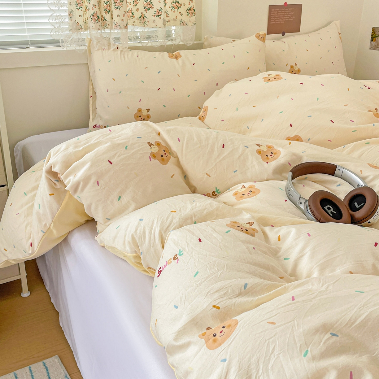 91家纺网 家纺一手货源 找家纺 纽曼2025新款纯棉水洗棉单品被套 小熊冰淇淋