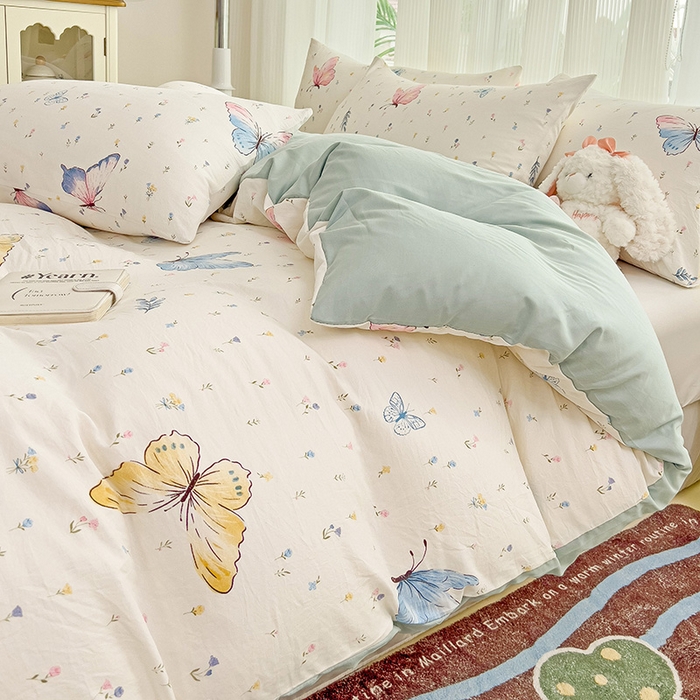 91家纺网 家纺一手货源 找家纺 纽曼2025新款纯棉水洗棉单品被套 星蝶物语