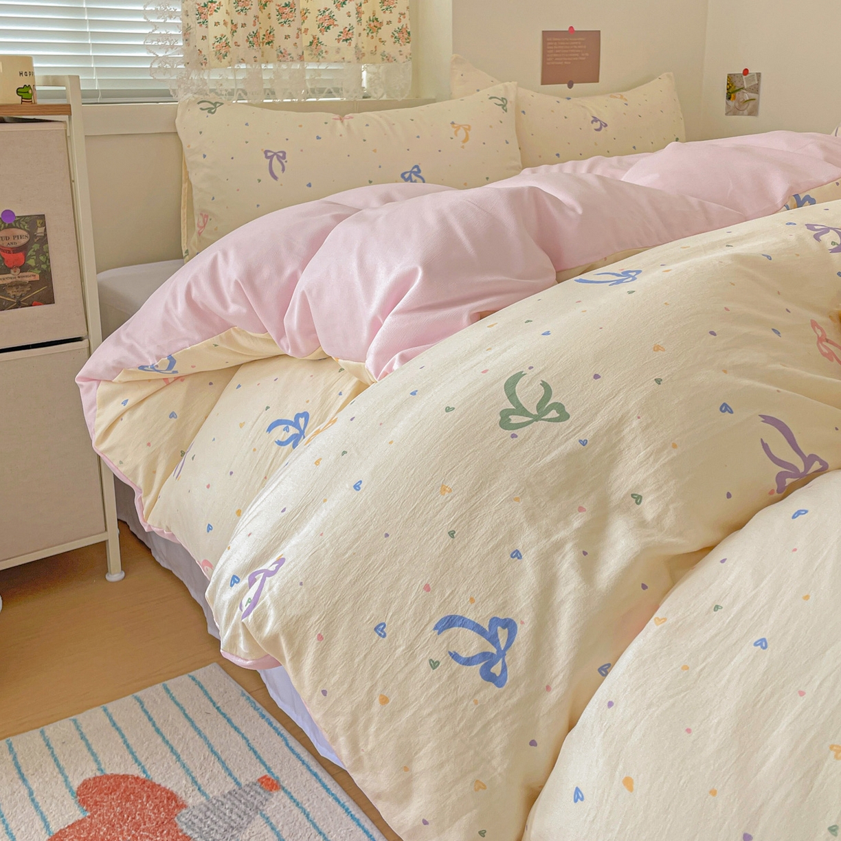 91家纺网 家纺一手货源 找家纺 纽曼2025新款纯棉水洗棉单品被套 星梦蝶结