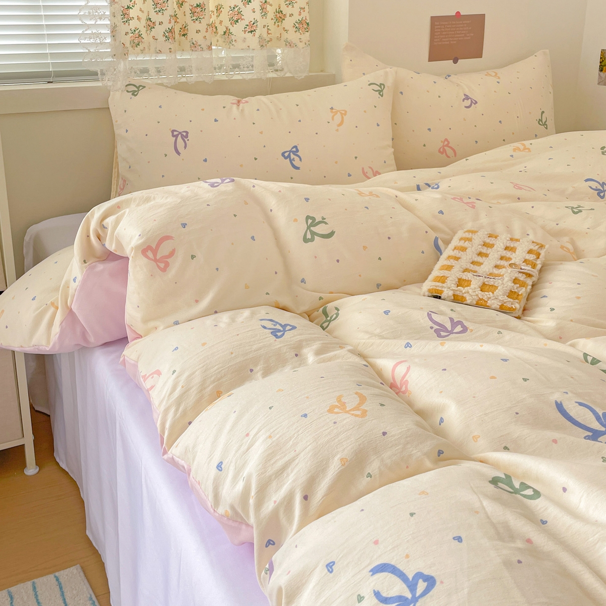 91家纺网 家纺一手货源 找家纺 纽曼2025新款纯棉水洗棉单品被套 星梦蝶结