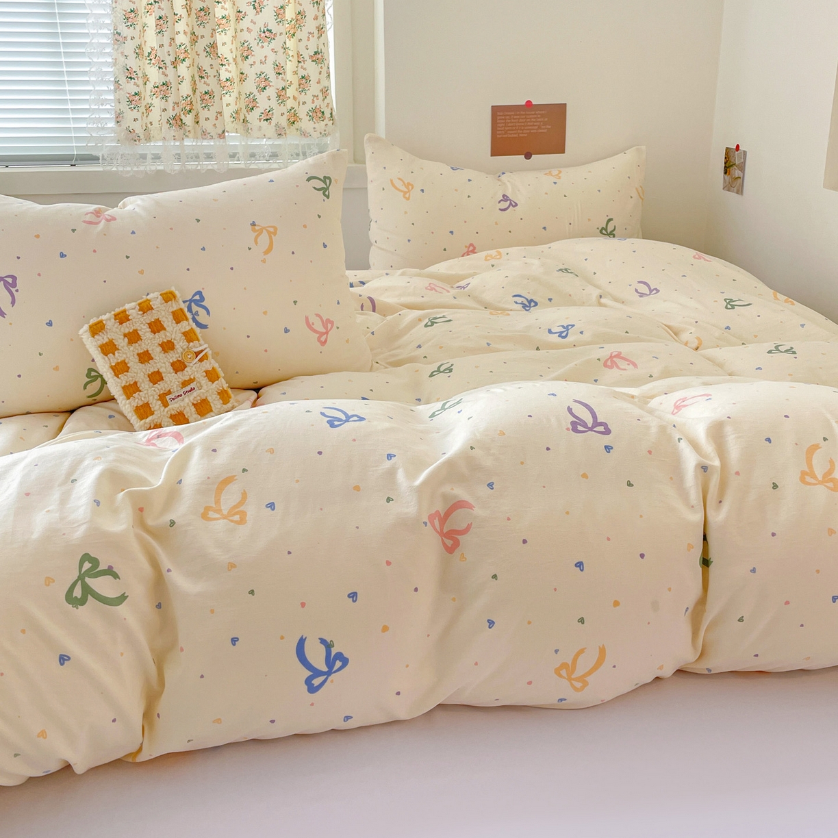 91家纺网 家纺一手货源 找家纺 纽曼2025新款纯棉水洗棉单品被套 星梦蝶结