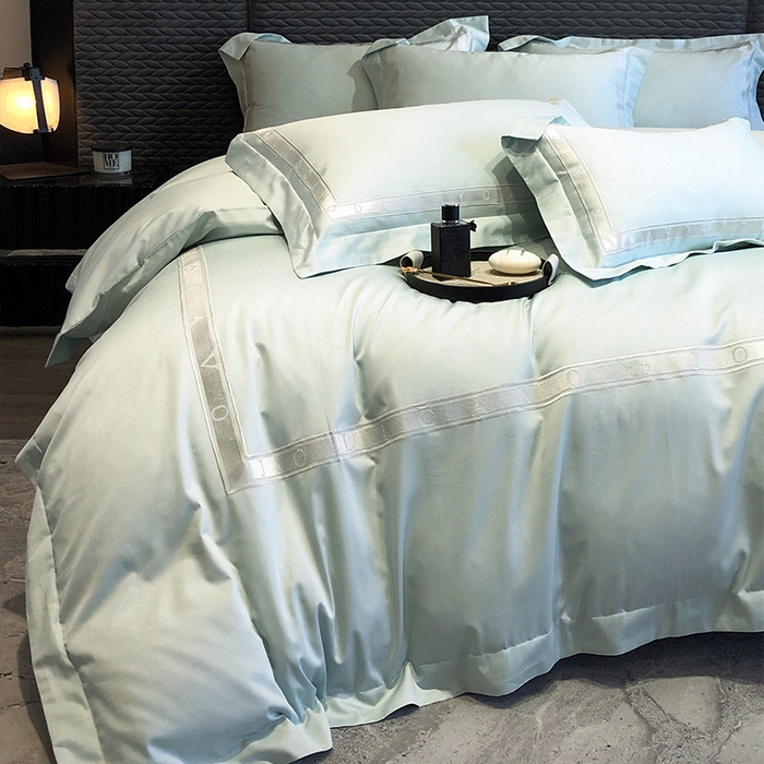 91家纺网 家纺一手货源 找家纺 （总） 【春夏新品】轻奢高级感100支长绒棉四件套全棉纯棉刺绣酒店风拼接被套纯色床单床上用品-曼哈顿