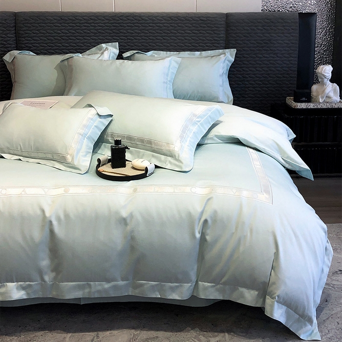 91家纺网 家纺一手货源 找家纺 （总） 【春夏新品】轻奢高级感100支长绒棉四件套全棉纯棉刺绣酒店风拼接被套纯色床单床上用品-曼哈顿