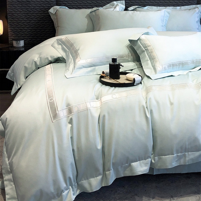 91家纺网 家纺一手货源 找家纺 （总） 【春夏新品】轻奢高级感100支长绒棉四件套全棉纯棉刺绣酒店风拼接被套纯色床单床上用品-曼哈顿